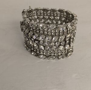 Vintage Kramer of New York Wide Rhinestone Cuff Bracelet Statement Piece